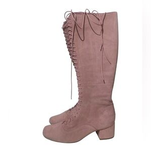 Kate Spade Women’s Pink Suede Knee High Lace Up Lake Boots Size 9 New in Box